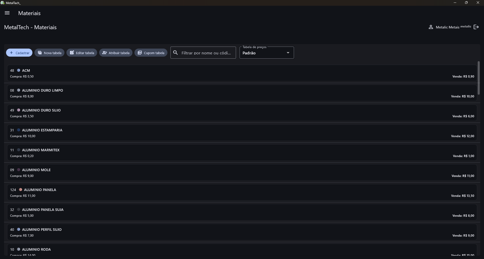 Configurações – MetalTech_